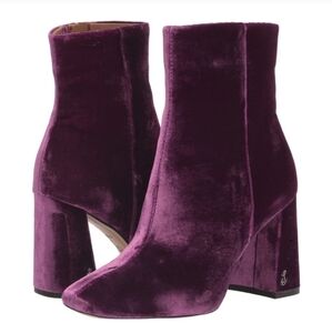 Sam edelman deep orchid purple burgundy velvet velour ankle boot heel